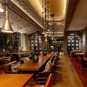 Renata's Hearth Restaurant at the Arizona Biltmore Resort in Phoenix, Arizona a Waldorf Historia. Lighting design award for Illumination