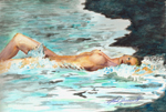 Nude water color painting of woman on the beach