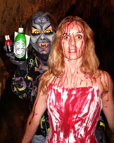 Goofy vampire drinks Heineken