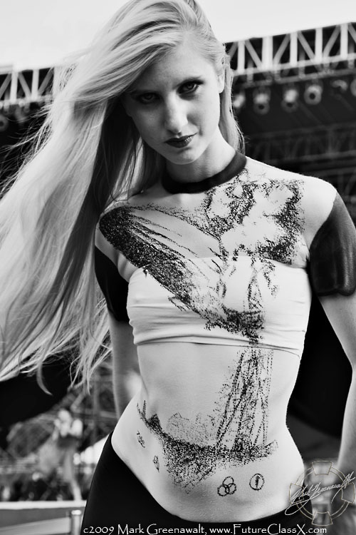 Led Zepplin stippling body painting in Shanghai on model Thessa