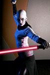 Asajj Ventress with bald cap and light saber