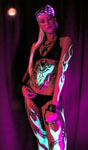 Miriam in flourescent bodypaint for Snoop Dog Concert at cricket pavilion.
