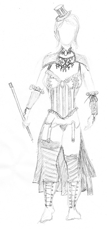 Steampunk costume rough draft sketch