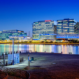 IES Award winning lighting on Marina Heights, the headquarters for State Farm on Tempe Town Lake