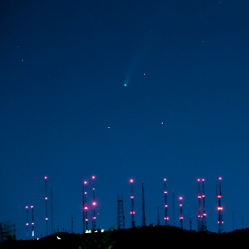 Neowise Comet over the radio towers of South Mountain in Phoenix on July, 18, 2020.