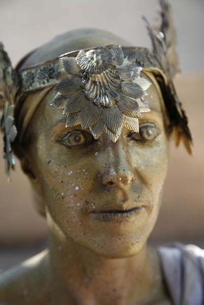 Close up of the painted eyelids of acress Dona Wood