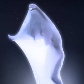 Fine art nude with fish net and 3-point studio lighting.