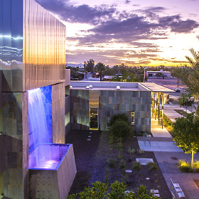 The cooling tower water feature at the Chandler City Hall Complex.