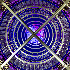 Looking up into the Noria tower at the Robson Luxury Apartment Complex in Chandler Arizona