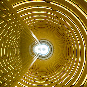 I stood at the bottom of the Jin Mao Tower in Shanghai, China and took this photo looking up.