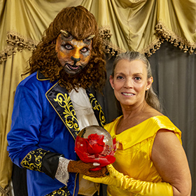 Beauty and the Beast Halloween couples costume with prosthetic make up