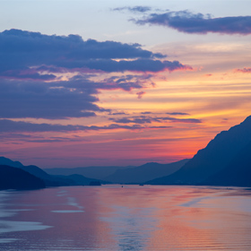 The sky is still aglow long after the sun sets near Juneau Alaska.