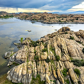Willow Lake in Prescott from an aerial drone photo.